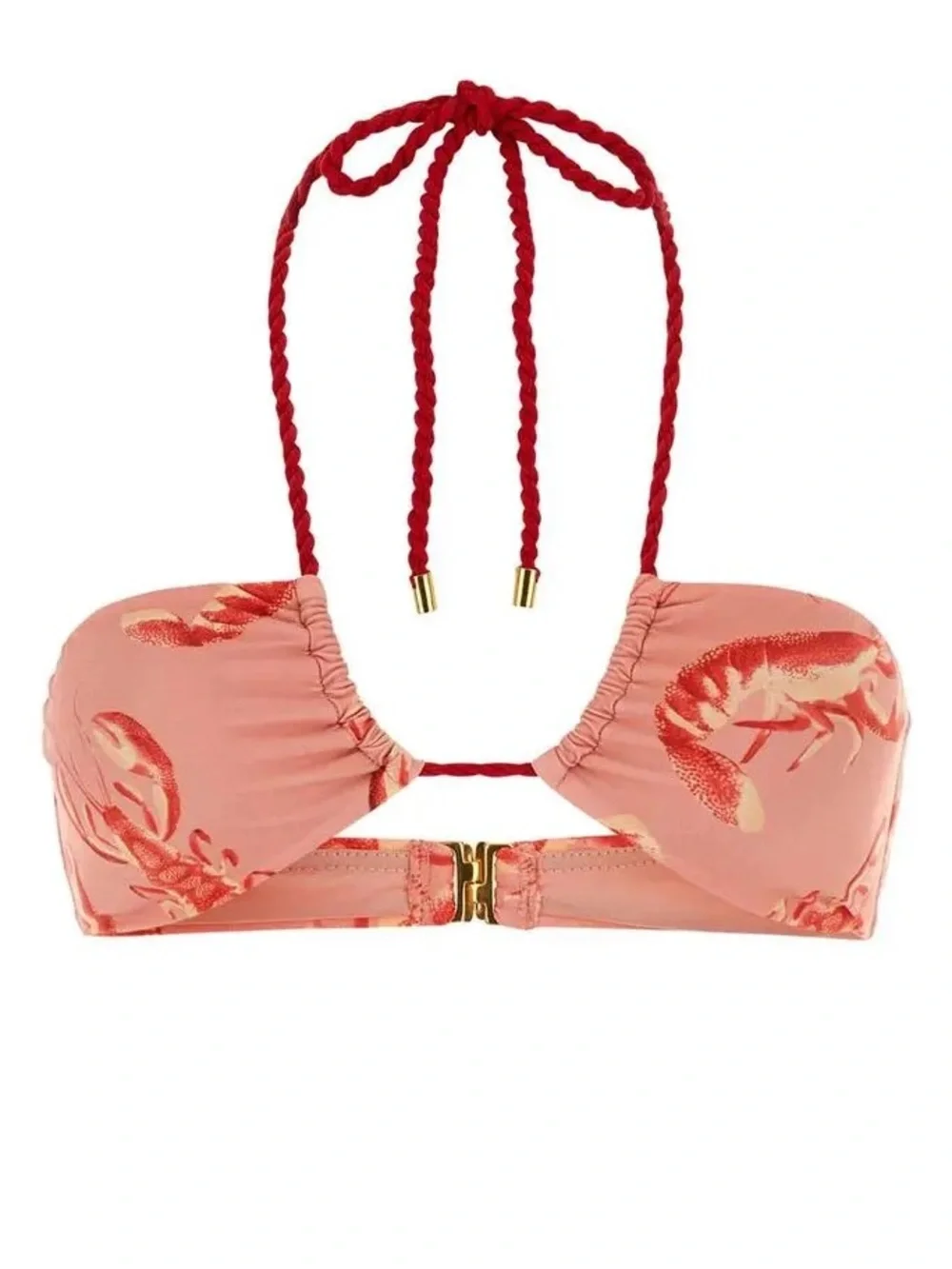 NWT Farm Rio Pink Lobster Print Bandeau Bikini Top Size L Braided Halter Swim